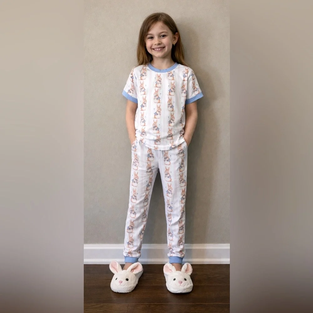 New! The Bella Bean Bunny Pajama Set Easter Spring Size 8 NWT - Picture 2 of 9